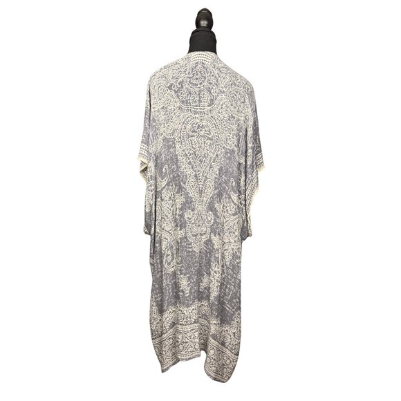 Boho Grey Paisley Kimono Lightweight Beach Cover Up Resort Wear - Picture 6 of 7
